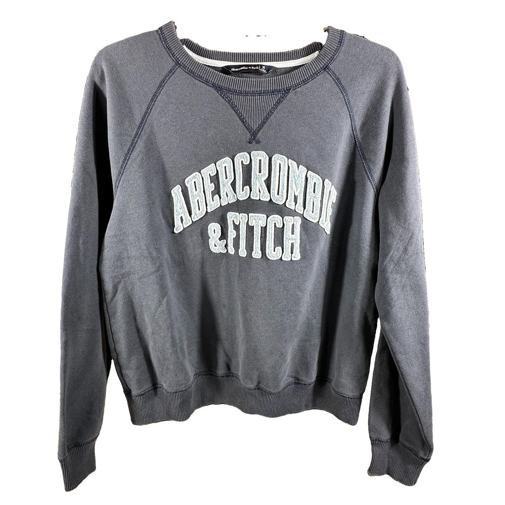 Y2K Abercrombie & Fitch Sweatshirt Women M Blue Lived In 3D Spellout Patch 90's